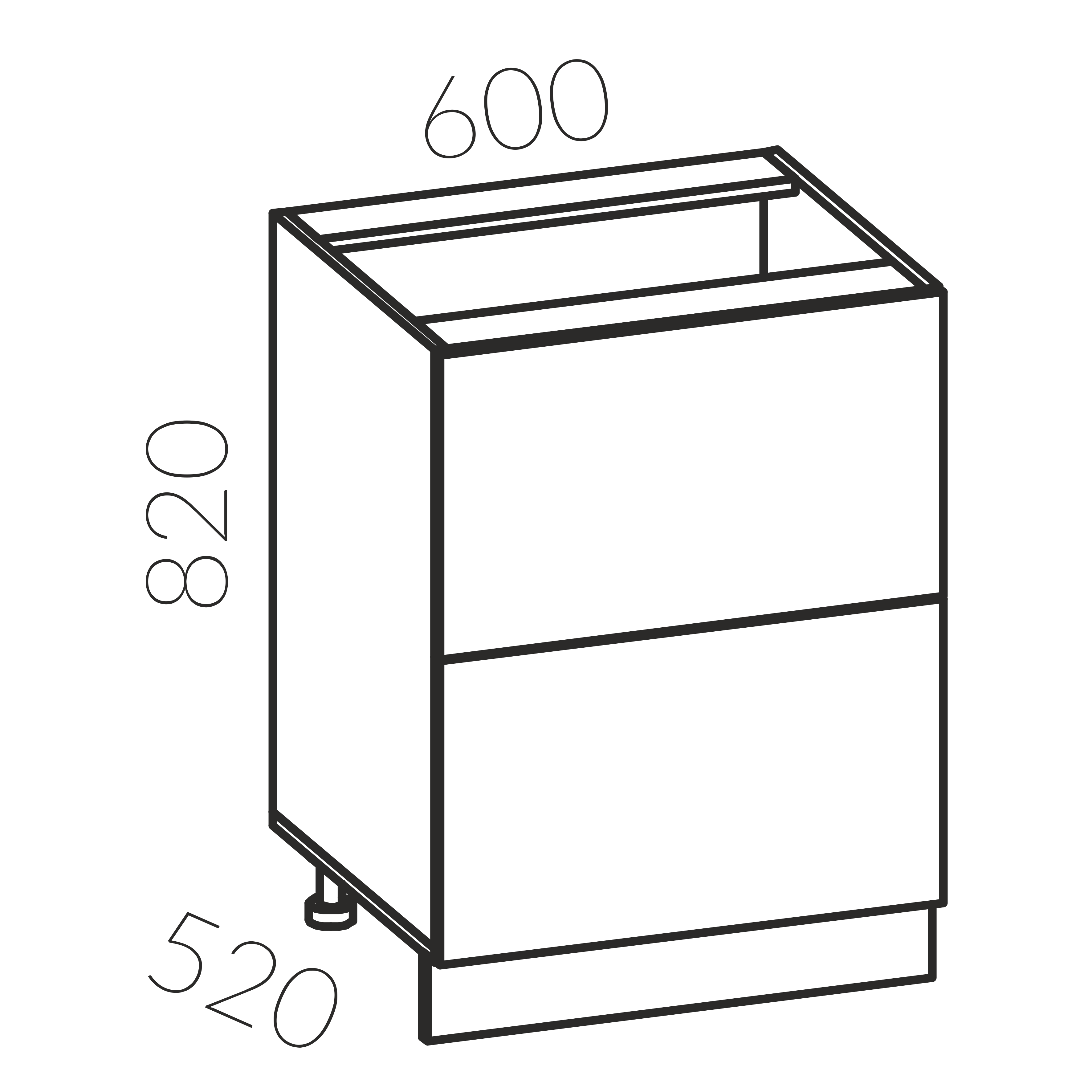 Тумба рабочая 600 с 2 ящ. (Графит глянец)